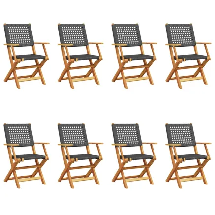 Chaises de jardin pliantes lot de 8 noir poly rotin bois massif 2