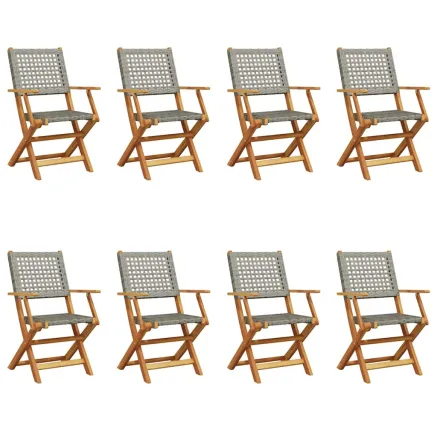 Chaises de jardin pliantes lot de 8 gris poly rotin bois massif 2