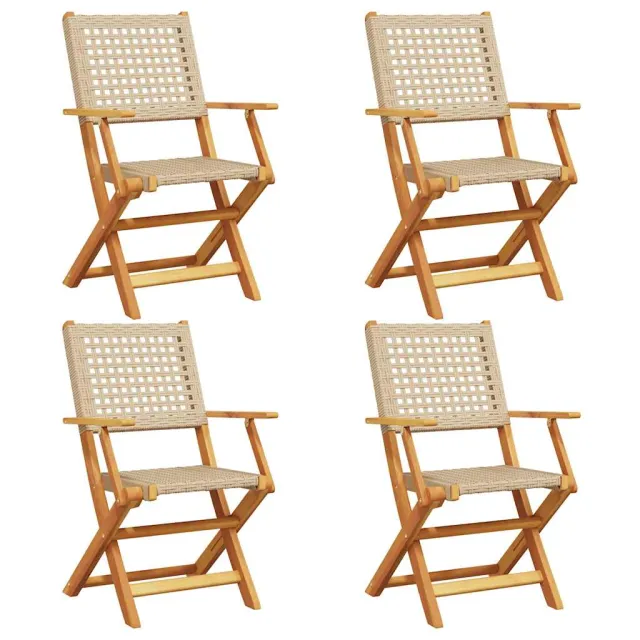 Chaises de jardin pliantes lot de 4 beige rotin et bois massif