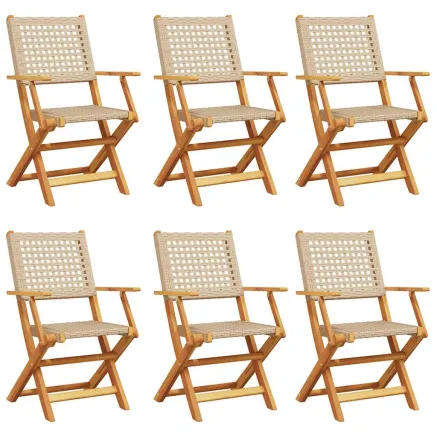Chaises de jardin pliantes lot de 6 beige rotin et bois massif 2