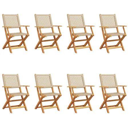 Chaises de jardin pliantes lot de 8 beige rotin et bois massif