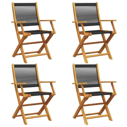 Chaises de jardin pliantes lot de 4 noir bois d'acacia massif 2