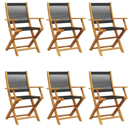 Chaises de jardin pliantes lot de 6 noir bois d'acacia massif 2