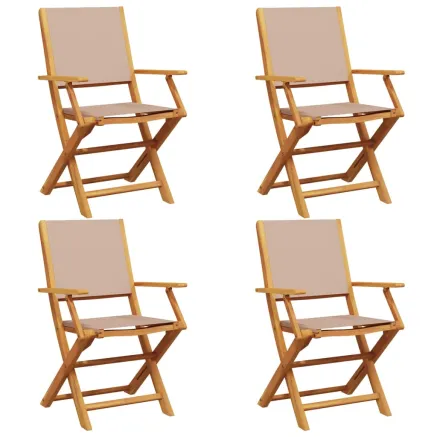 Chaises de jardin pliantes lot de 4 taupe tissu et bois massif 2