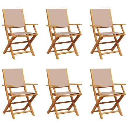 Chaises de jardin pliantes lot de 6 taupe tissu et bois massif 2