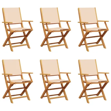 Chaises de jardin pliantes lot de 6 beige tissu et bois massif 2