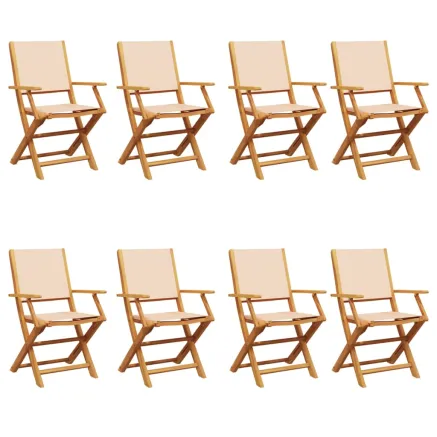 Chaises de jardin pliantes lot de 8 beige tissu et bois massif 2