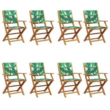 Chaises de jardin pliantes lot de 8 vert tissu et bois massif 2