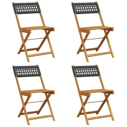 Chaises de jardin pliantes lot de 4 noir poly rotin bois massif 2