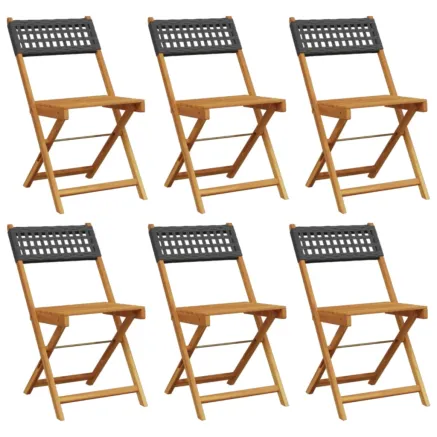 Chaises de jardin pliantes lot de 6 noir poly rotin bois massif 2
