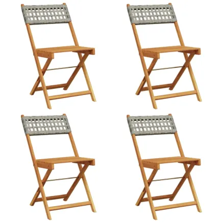 Chaises de jardin pliantes lot de 4 gris poly rotin bois massif 2