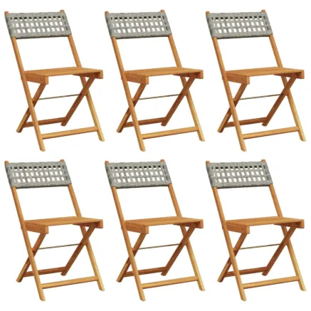 Chaises de jardin pliantes lot de 6 gris poly rotin bois massif 2