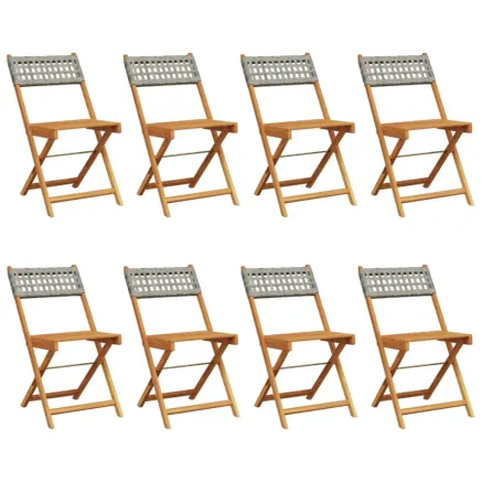 Chaises de jardin pliantes lot de 8 gris poly rotin bois massif 2