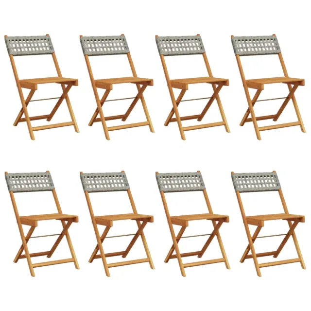 Chaises de jardin pliantes lot de 8 gris poly rotin bois massif