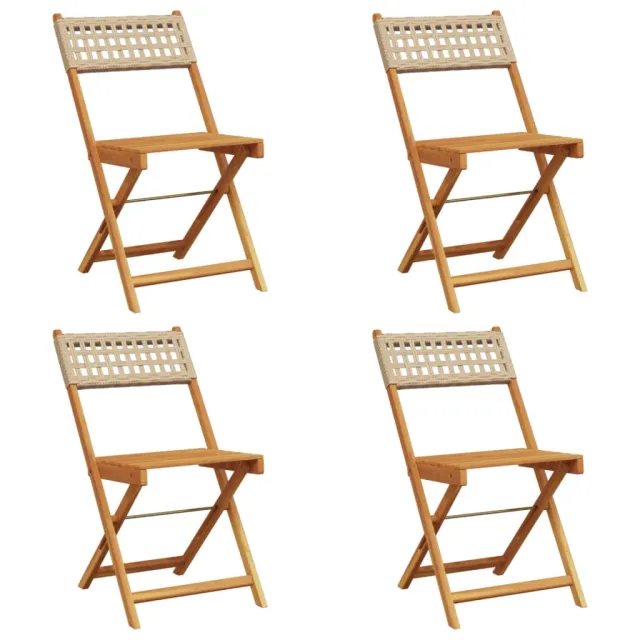 Chaises de jardin pliantes lot de 4 beige rotin et bois massif