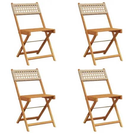 Chaises de jardin pliantes lot de 4 beige rotin et bois massif
