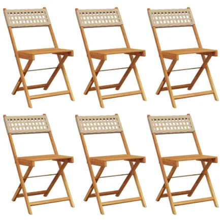 Chaises de jardin pliantes lot de 6 beige rotin et bois massif 2