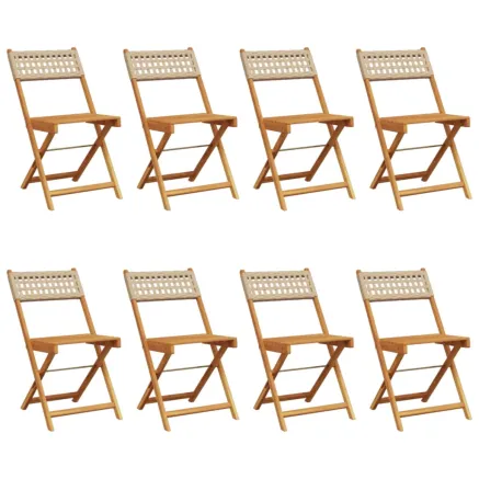 Chaises de jardin pliantes lot de 8 beige rotin et bois massif 2