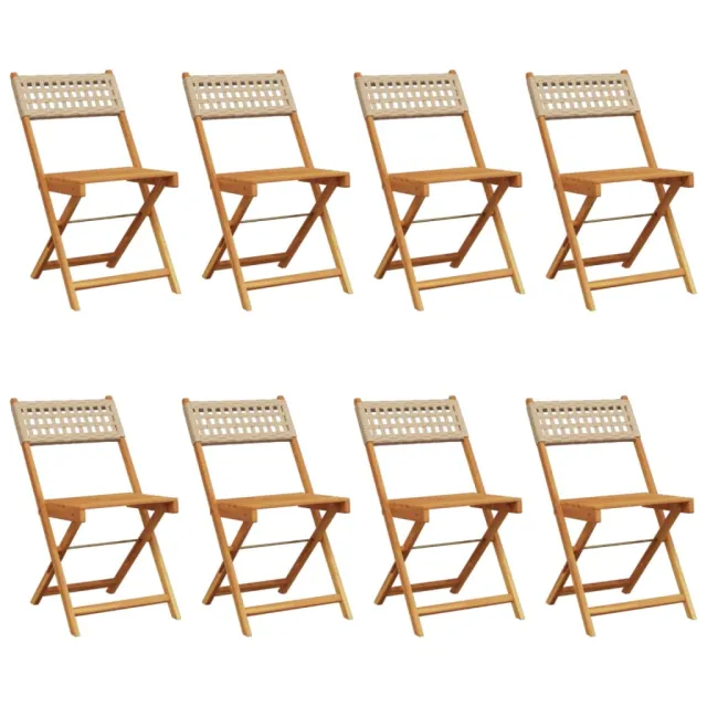 Chaises de jardin pliantes lot de 8 beige rotin et bois massif