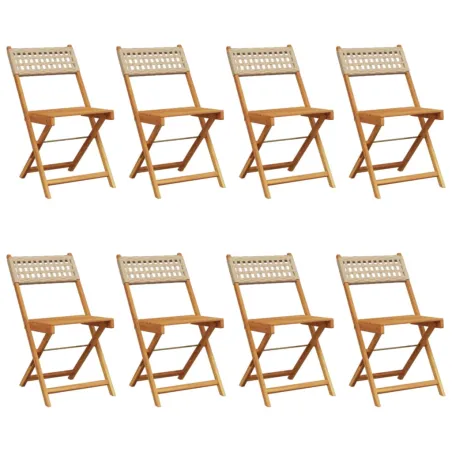Chaises de jardin pliantes lot de 8 beige rotin et bois massif