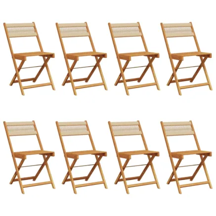 Chaises de jardin pliantes lot de 8 beige bois d'acacia massif 2