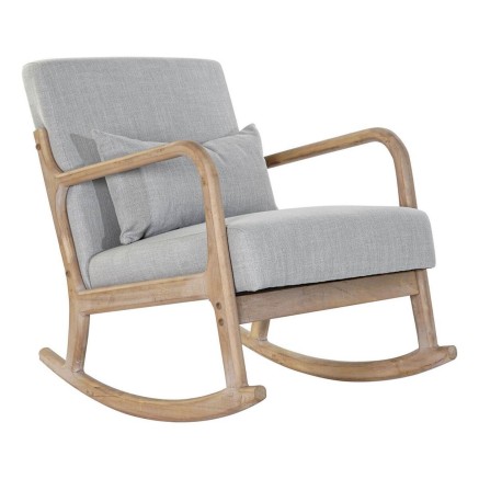 Rocking Chair DKD Home Decor Grey Natural Light grey Linen Rubber wood