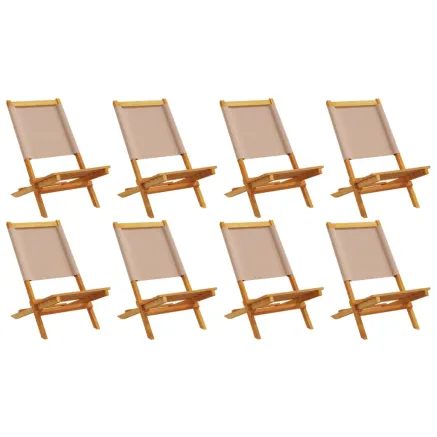 Chaises de jardin pliantes lot de 8 taupe tissu et bois massif 2