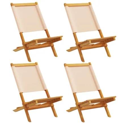 Chaises de jardin pliantes lot de 4 beige tissu et bois massif 2