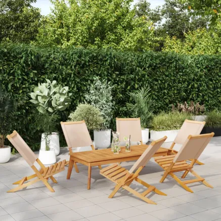 Chaises de jardin pliantes lot de 6 beige tissu et bois massif