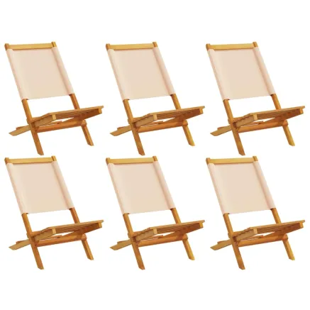 Chaises de jardin pliantes lot de 6 beige tissu et bois massif 2