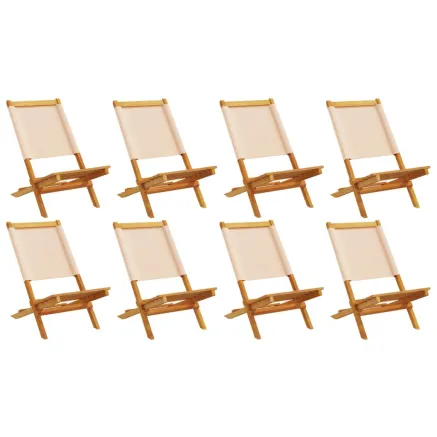 Chaises de jardin pliantes lot de 8 beige tissu et bois massif 2