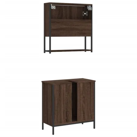 Ensemble de meubles de salle de bain 2 pcs Chêne marron