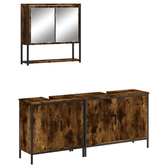 Ensemble de meubles de salle de bain 3 pcs Chêne fumé