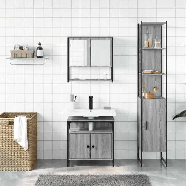 Ensemble de meubles de salle de bain 3 pcs Sonoma gris