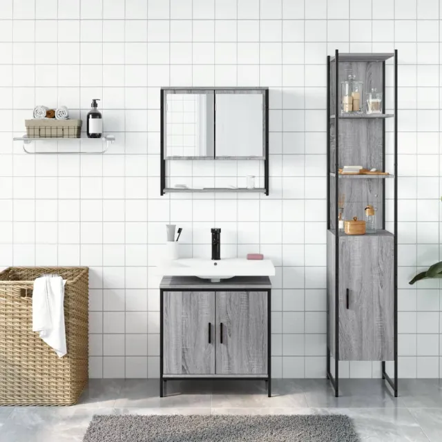 Ensemble de meubles de salle de bain 3 pcs Sonoma gris