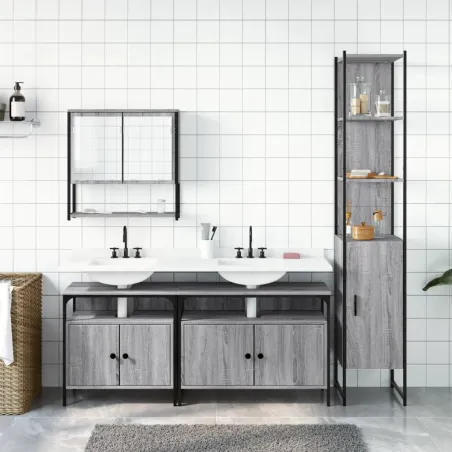 Ensemble de meubles de salle de bain 4 pcs Sonoma gris