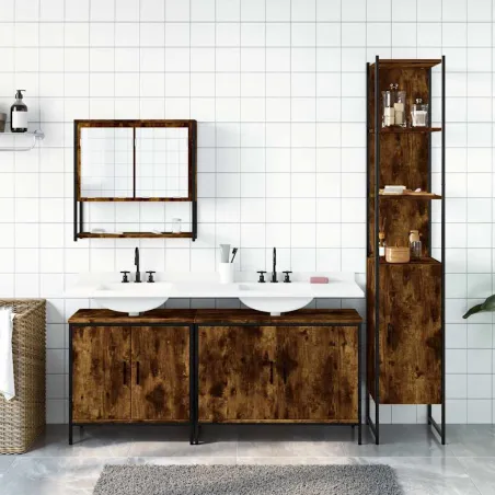 Ensemble de meubles de salle de bain 4 pcs Chêne fumé Bois