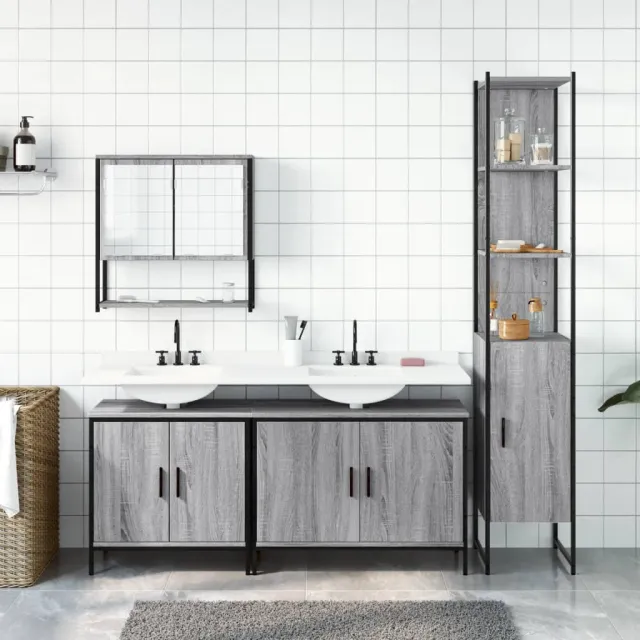 Ensemble de meubles de salle de bain 4 pcs Sonoma gris