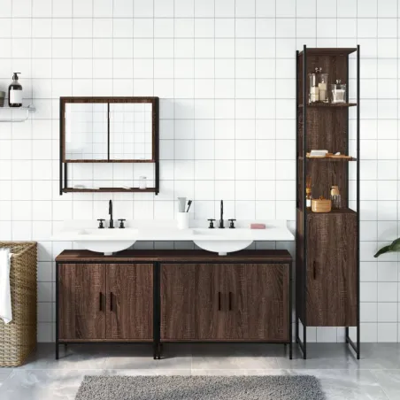 Ensemble de meubles de salle de bain 4 pcs Chêne marron