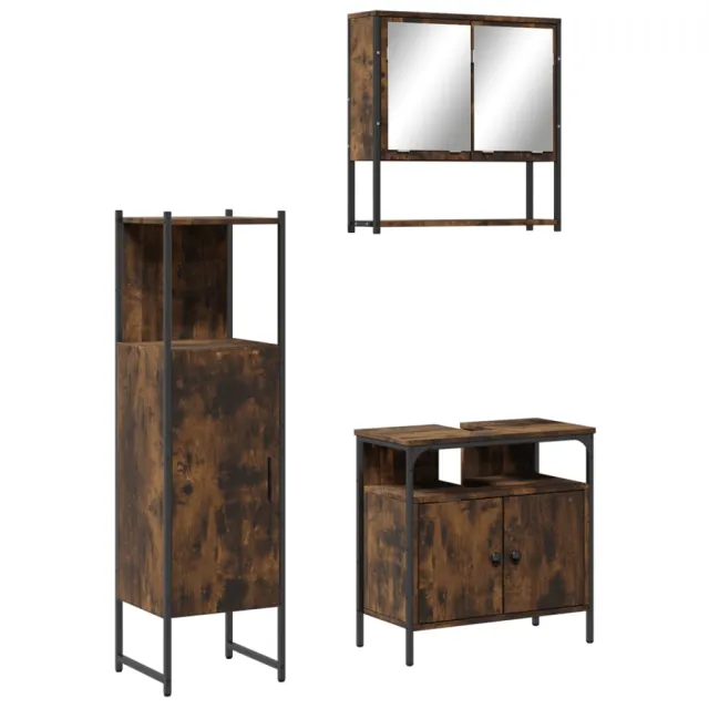 Ensemble de meubles de salle de bain 3 pcs Chêne fumé