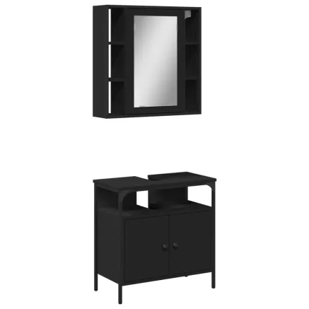 Ensemble de meubles salle de bain 2 pcs noir bois d'ingénierie 2