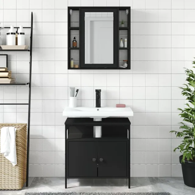 Ensemble de meubles salle de bain 2 pcs noir bois d'ingénierie