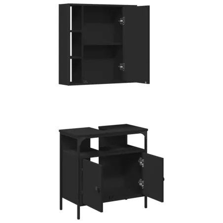 Ensemble de meubles salle de bain 2 pcs noir bois d'ingénierie