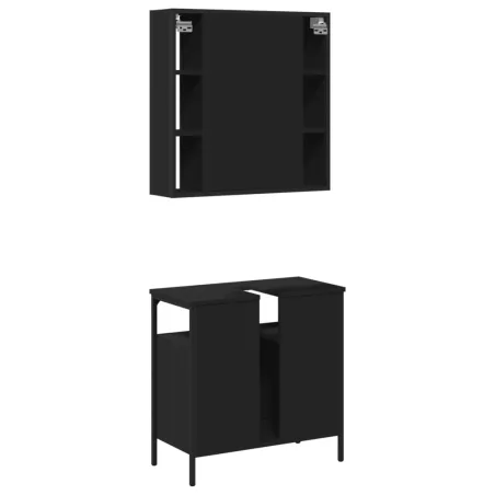 Ensemble de meubles salle de bain 2 pcs noir bois d'ingénierie