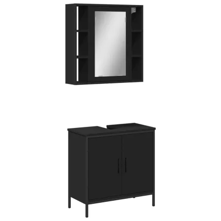 Ensemble de meubles salle de bain 2 pcs noir bois d'ingénierie 2