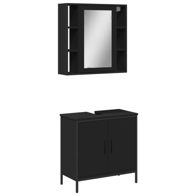 Ensemble de meubles salle de bain 2 pcs noir bois d'ingénierie