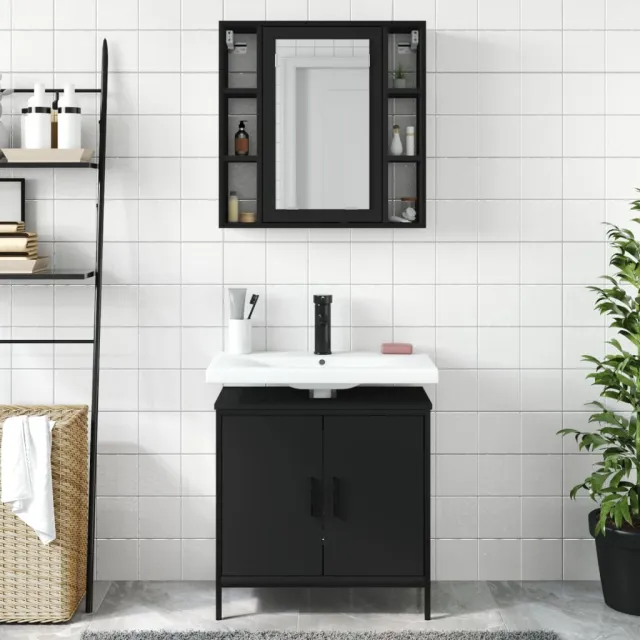 Ensemble de meubles salle de bain 2 pcs noir bois d'ingénierie
