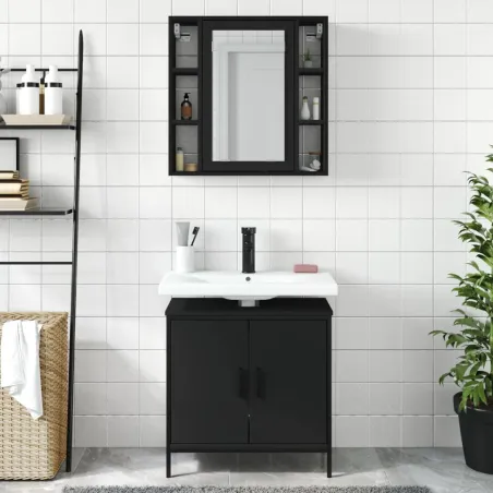 Ensemble de meubles salle de bain 2 pcs noir bois d'ingénierie
