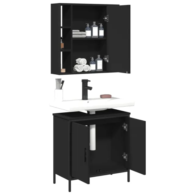 Ensemble de meubles salle de bain 2 pcs noir bois d'ingénierie