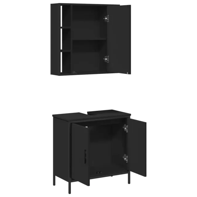 Ensemble de meubles salle de bain 2 pcs noir bois d'ingénierie